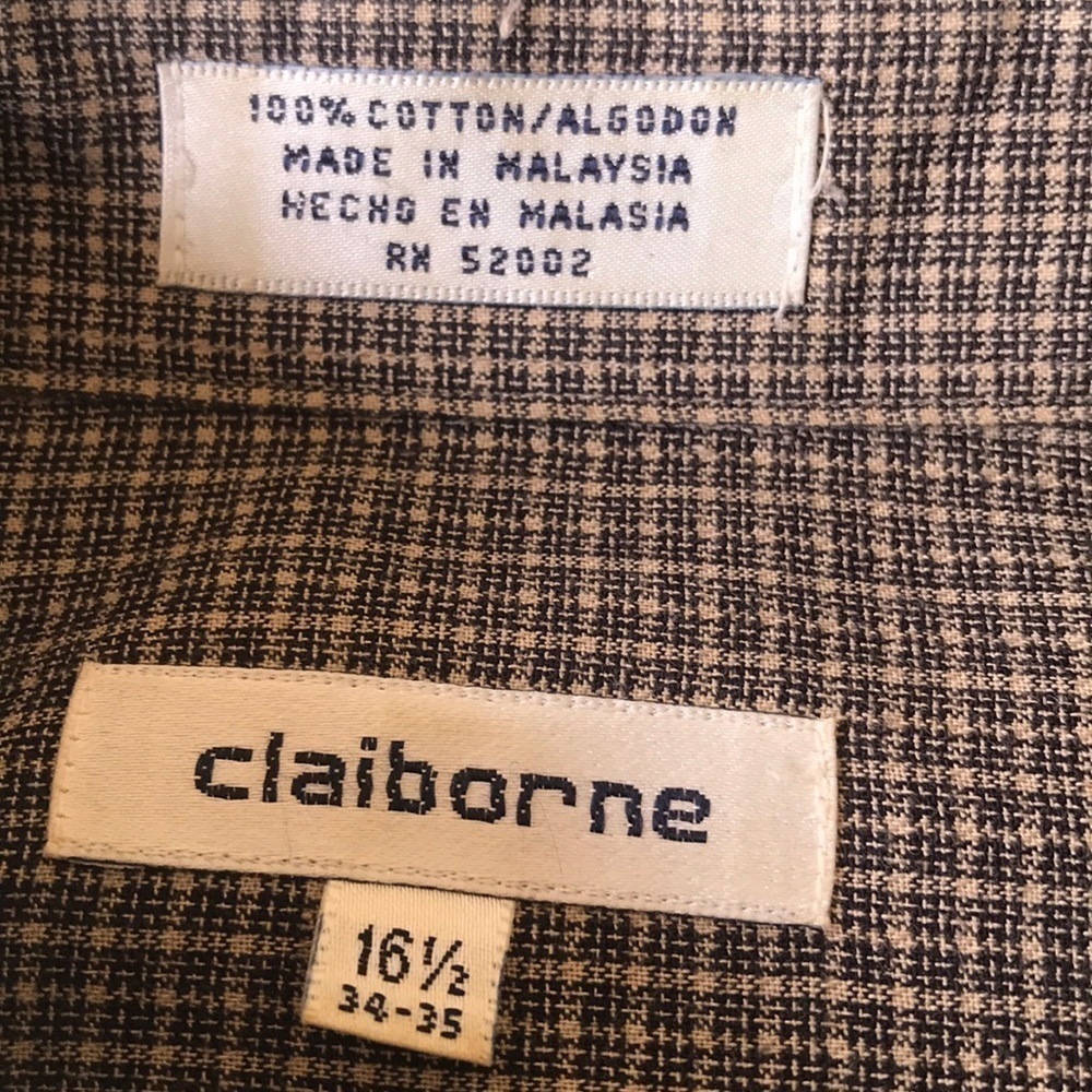 Claiborne 100% Cotton Micro Check Button Down Shirt 16.5 34/35 - Picture 5 of 7